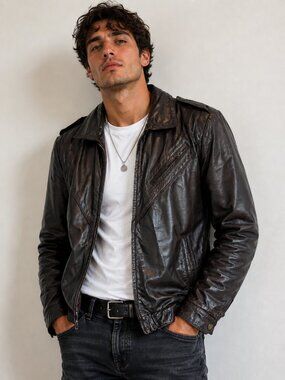 Vintage Wilson Brown Leather Moto Bomber Jacket 80s 90s Retro Grunge Sz 38 Small